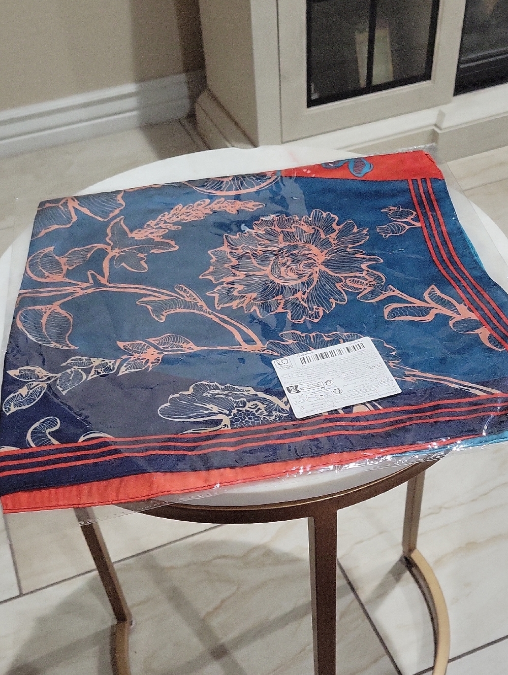 Blue & Coral Floral Scarf